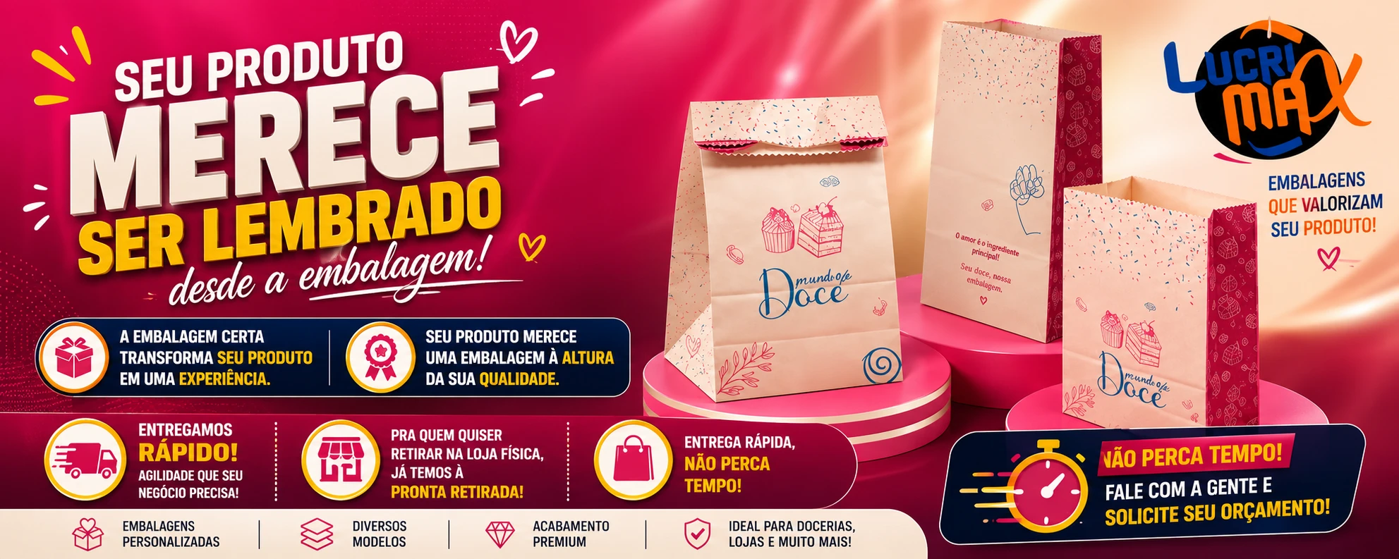 banner saco pluma doce rosa